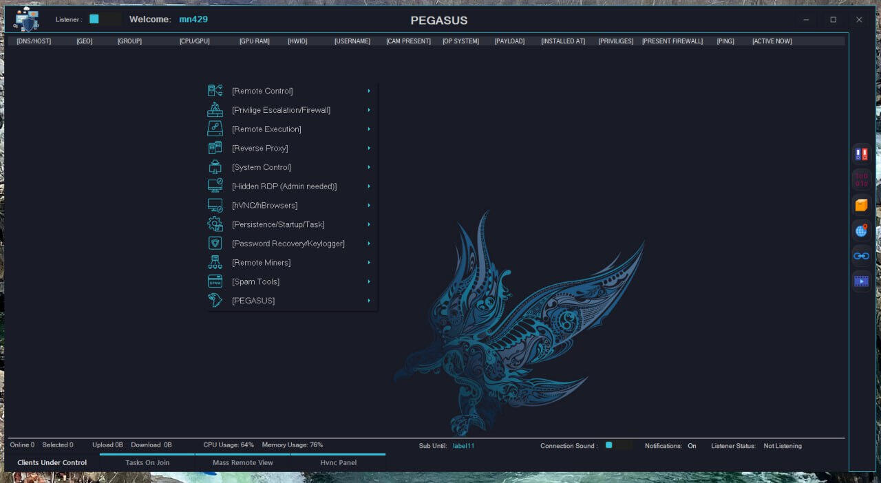 Pegasus windows R.A.T All versions are available - Windows RAT